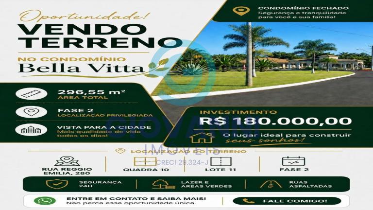 TERRENO CONDOMINIO - Cond BELLA VITTA - Jd São Camilo II - Araraquara