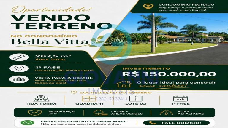 TERRENO CONDOMINIO - Cond BELLA VITTA - Jd São Camilo II - Araraquara